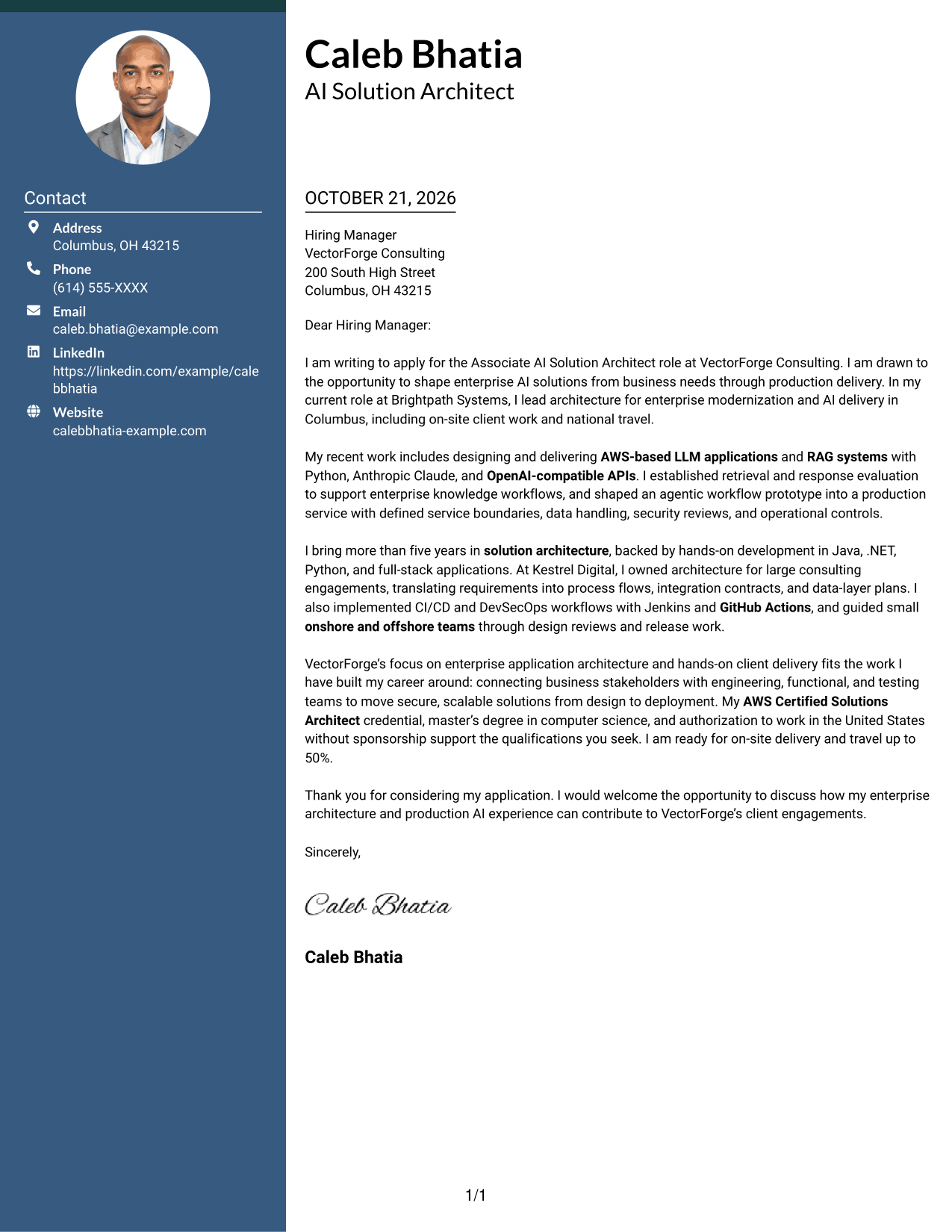 Cover letter example — page 1