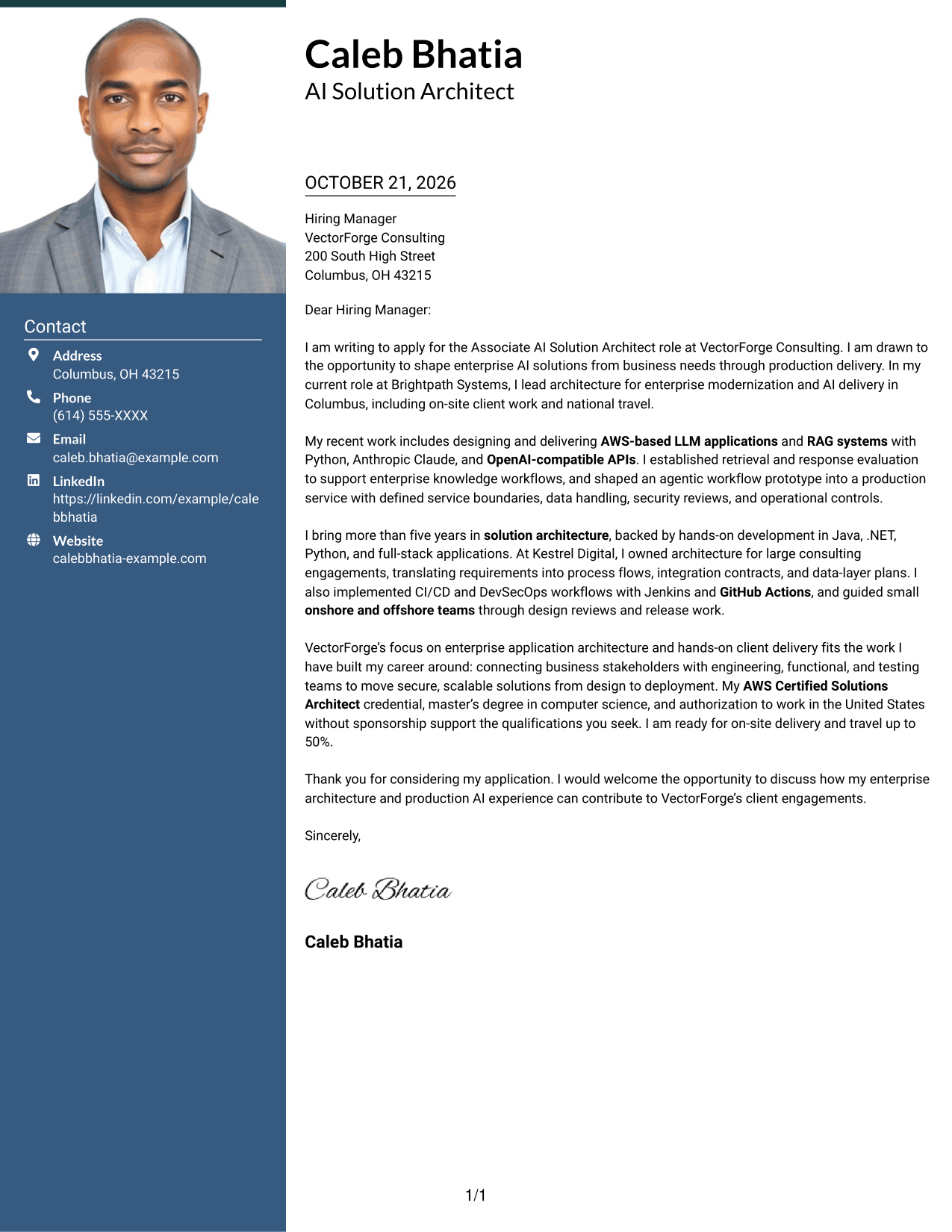 Cover letter example — page 1
