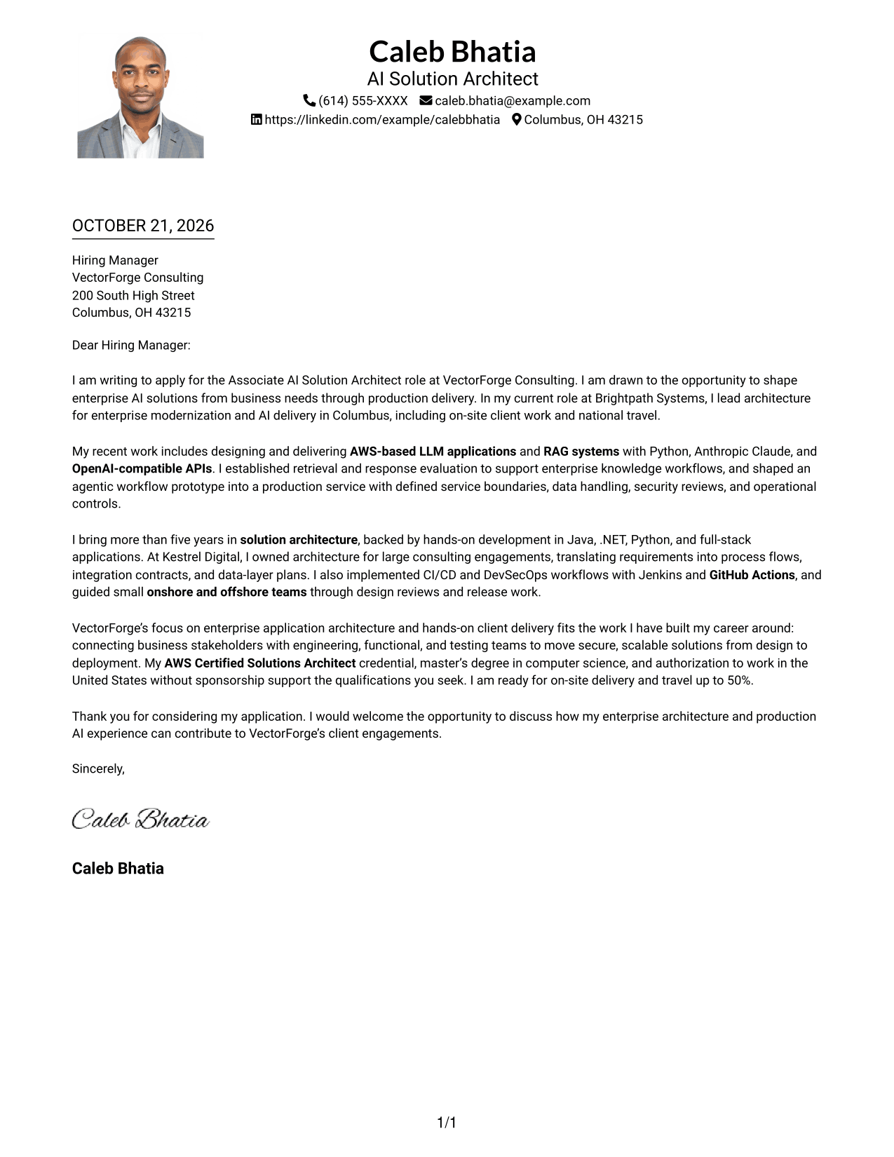 Cover letter example — page 1