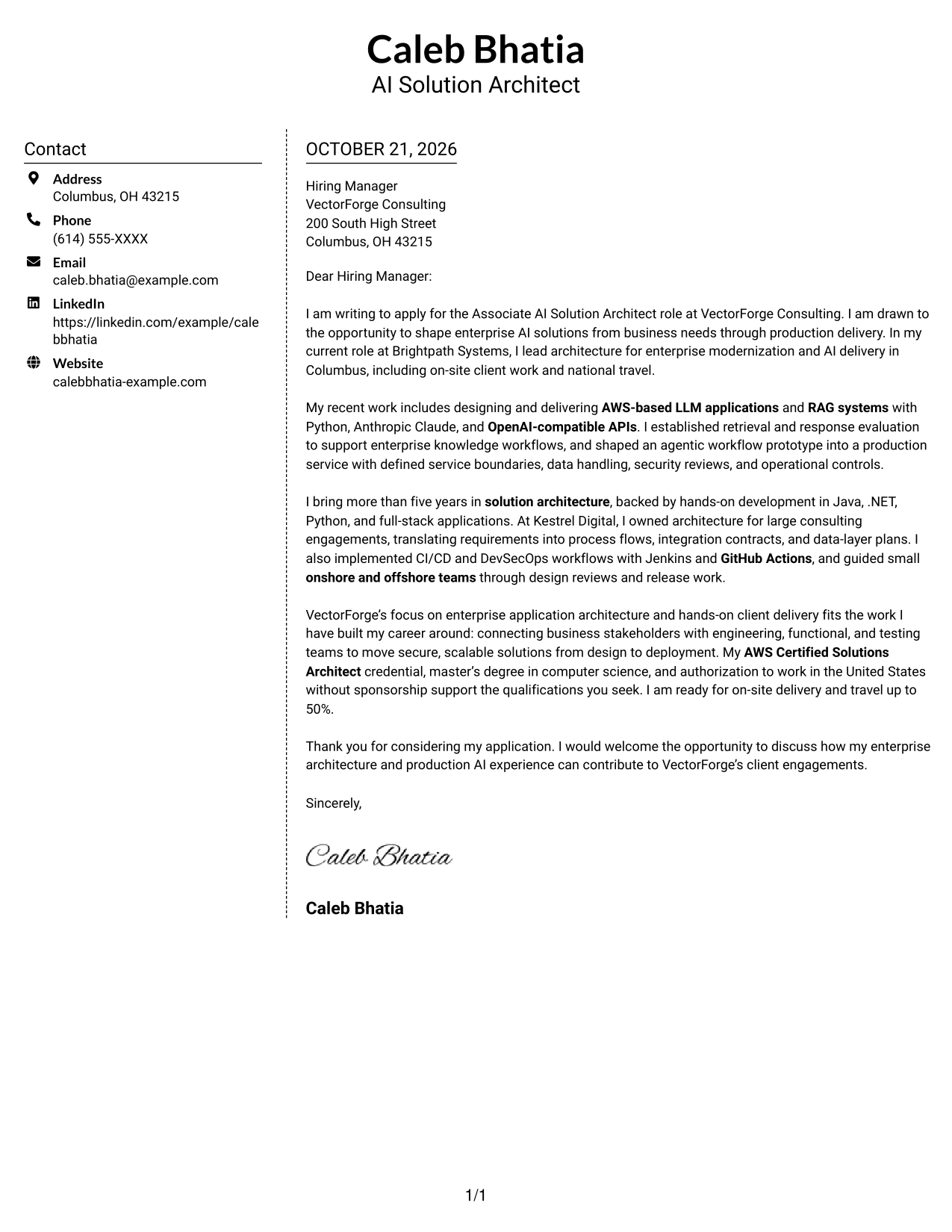 Cover letter example — page 1