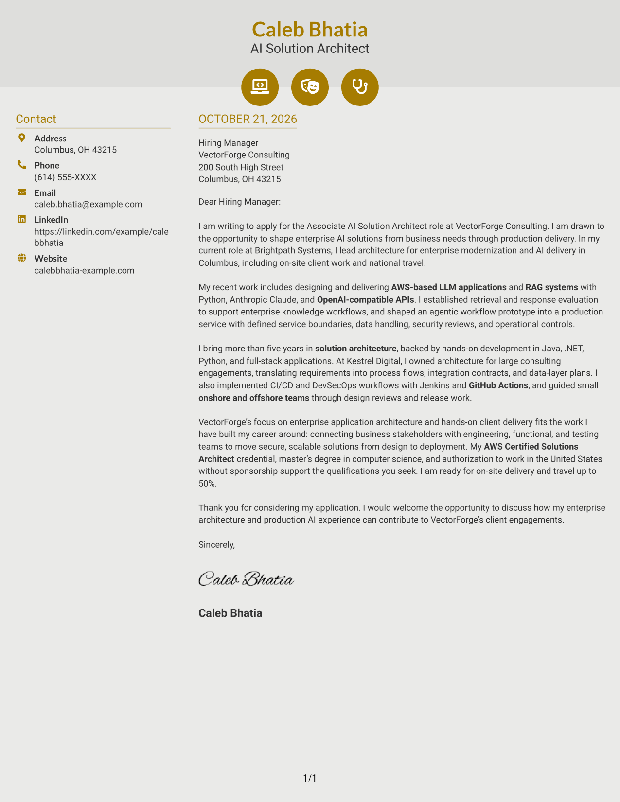 Cover letter example — page 1