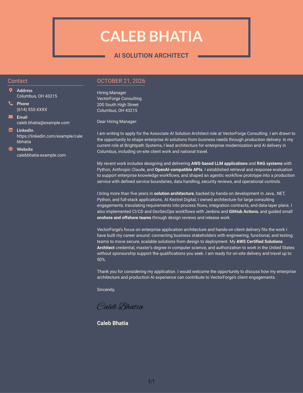 Cover letter example — page 1