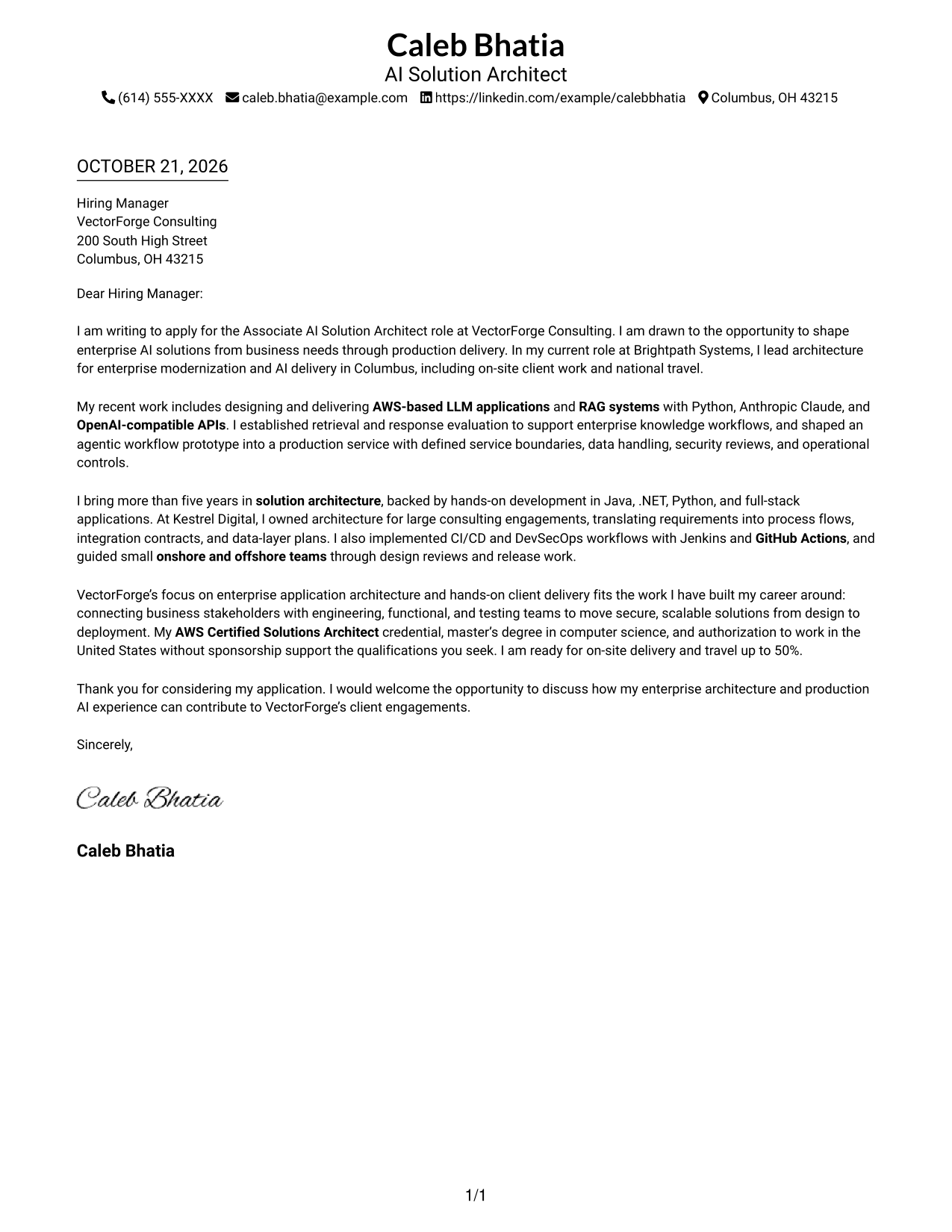 Cover letter example — page 1
