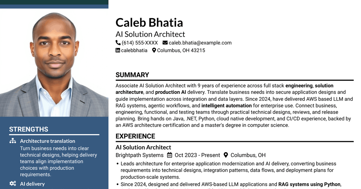 7 Associate AI Solution Architect - Enterprise GenAI Resume Templates with Example