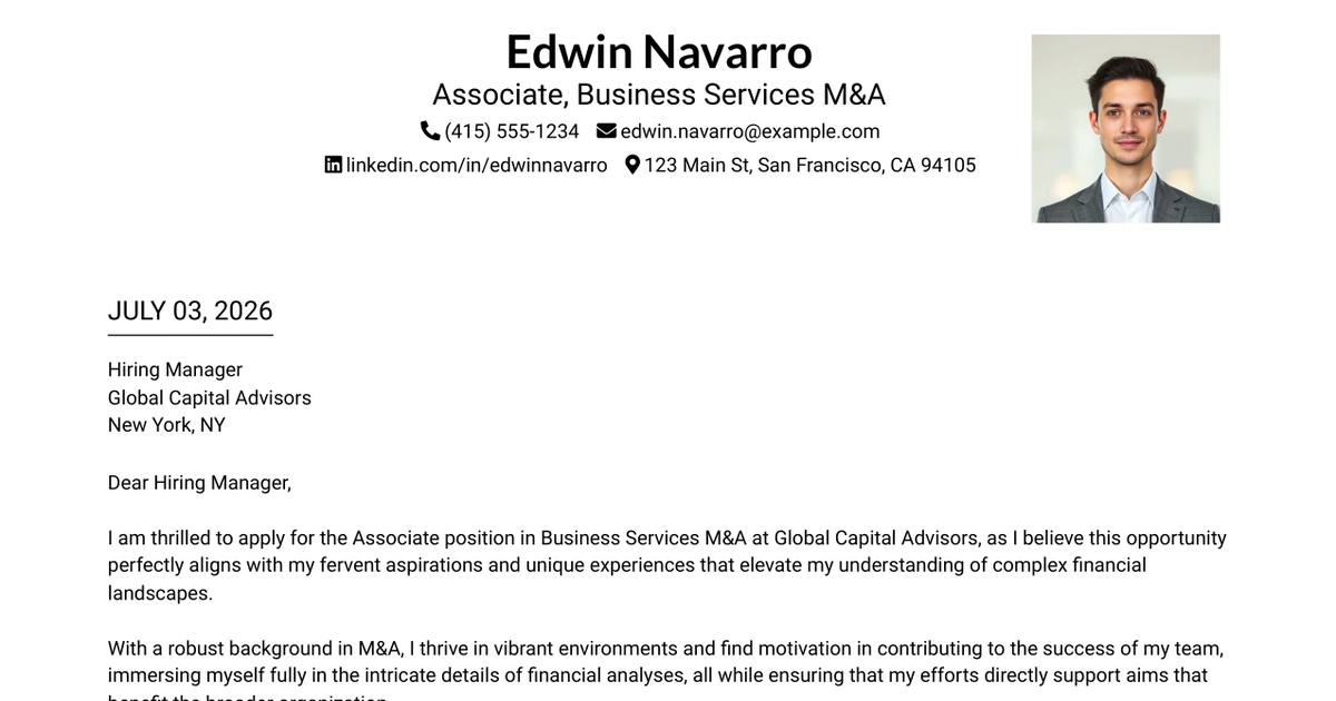 30+ Associate, Business Services M&A Cover Letter Templates with Example 2026