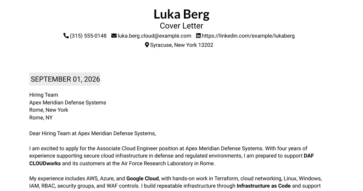 30+ Associate Cloud Engineer Cover Letter Templates with Example 2026