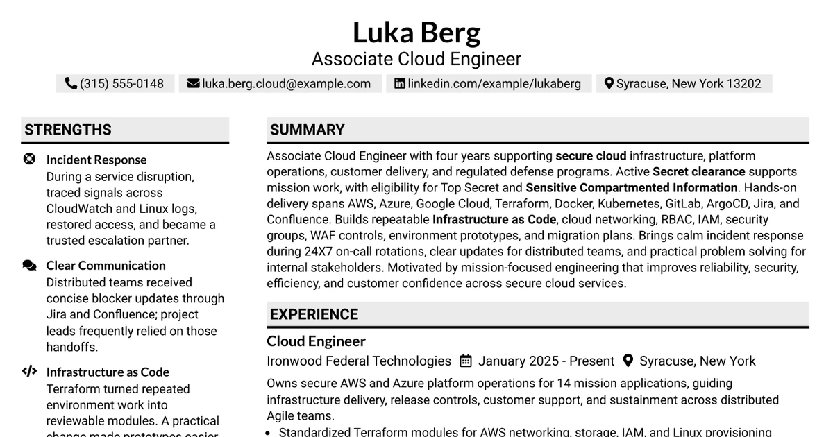 33 Associate Cloud Engineer Resume Templates with Example 2026 (ATS-Optimized)