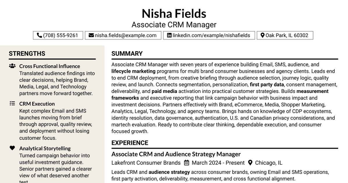 7 Associate CRM Manager Resume Templates with Example