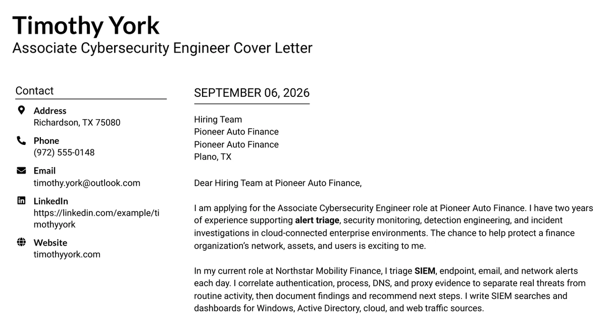30+ Associate Cybersecurity Engineer Cover Letter Templates with Example 2026