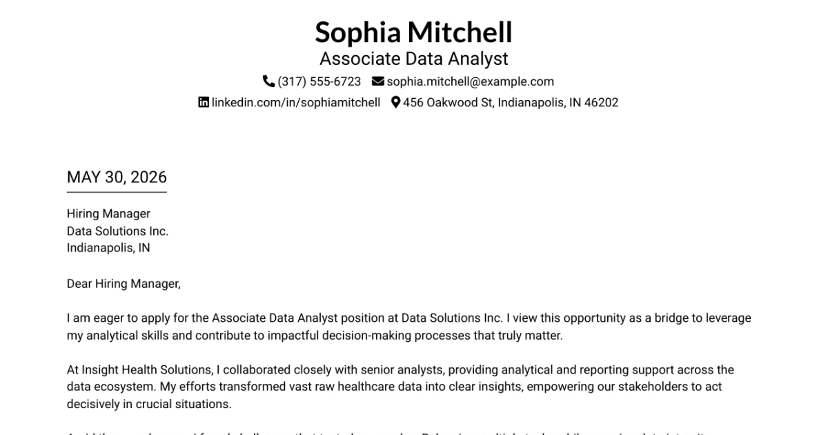 30+ Associate Data Analyst Cover Letter Templates with Example 2026