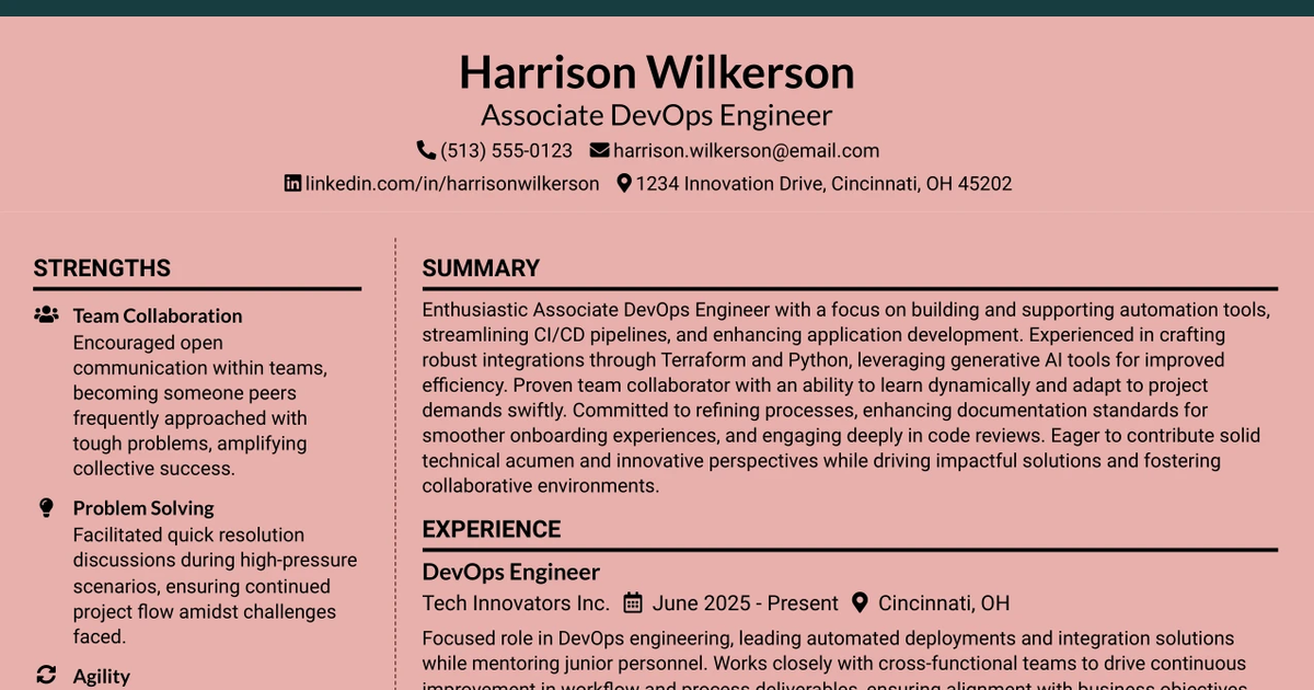 33 Associate DevOps Engineer Resume Templates with Example 2026 (ATS-Optimized)
