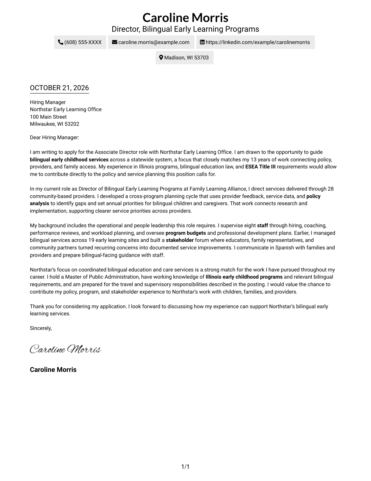 Cover letter example — page 1