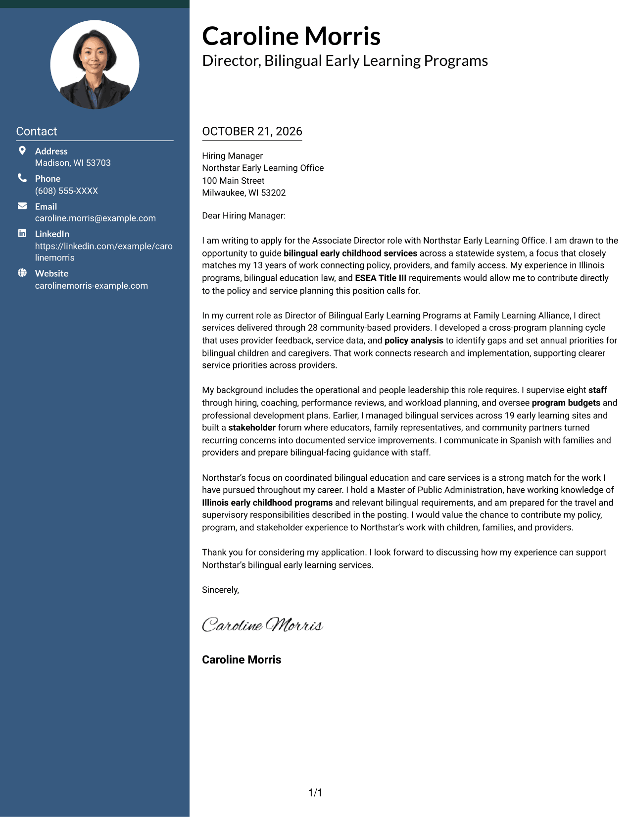 Cover letter example — page 1