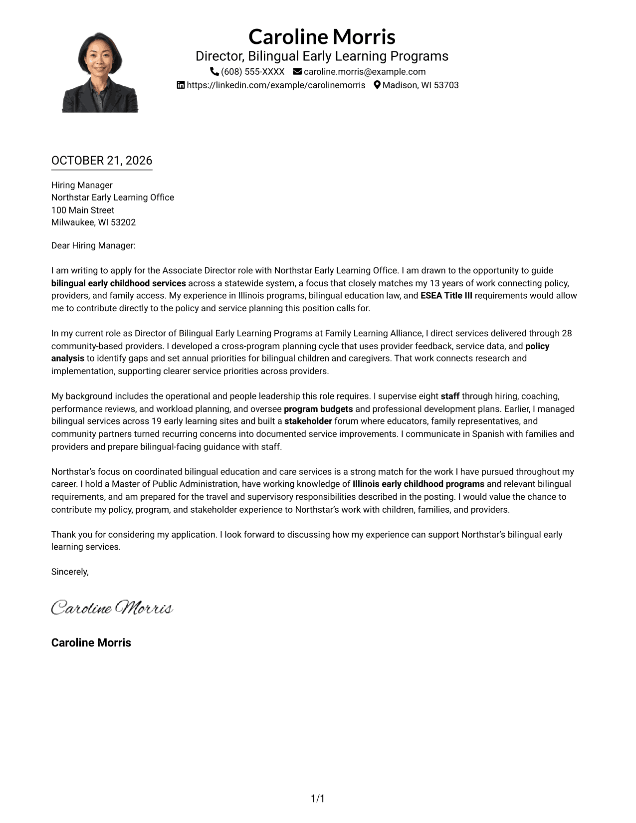 Cover letter example — page 1