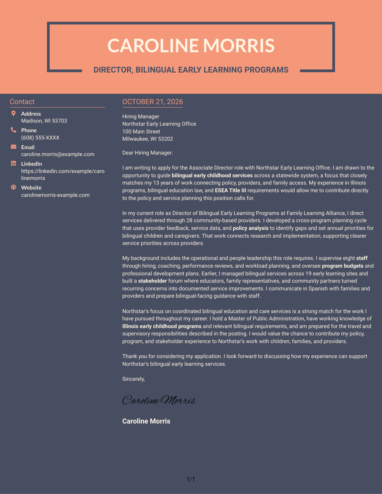 Cover letter example — page 1
