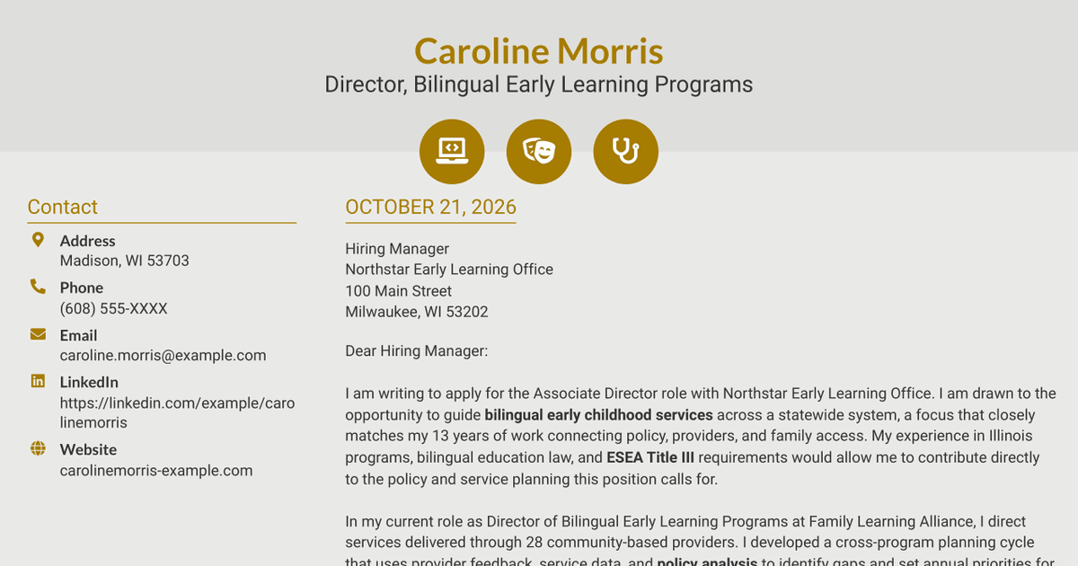 7 Associate Director - Bilingual Education and Care Services Cover Letter Templates with Example