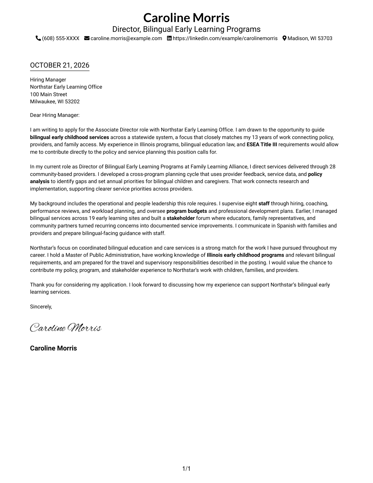 Cover letter example — page 1