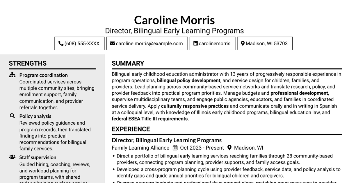 7 Associate Director - Bilingual Education and Care Services Resume Templates with Example
