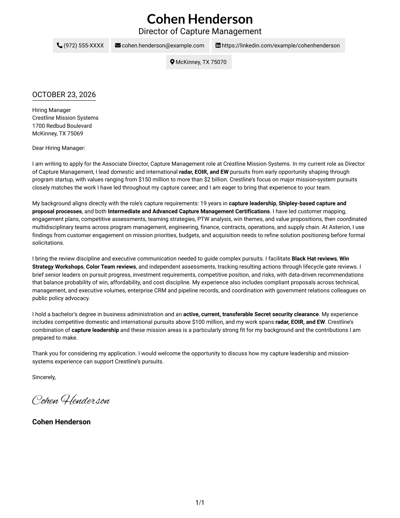 Cover letter example — page 1