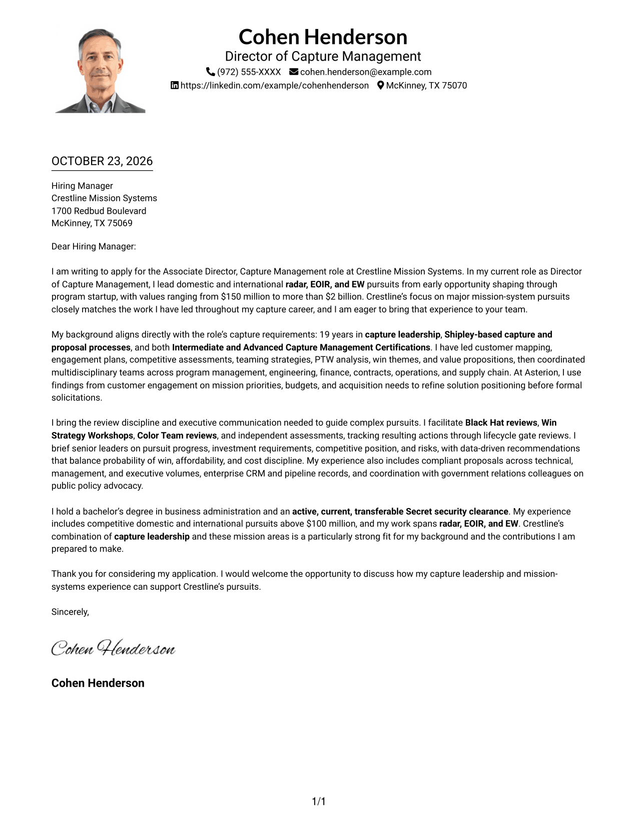 Cover letter example — page 1