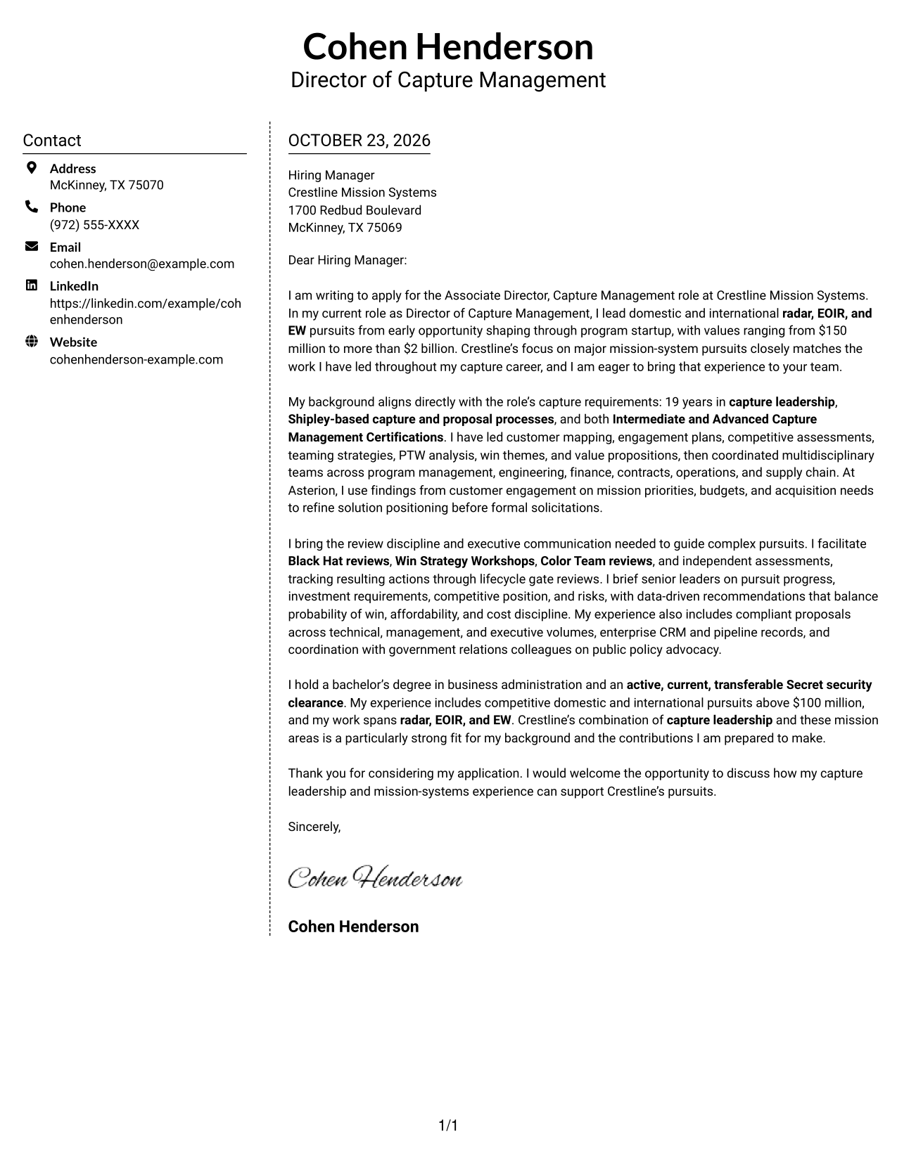 Cover letter example — page 1