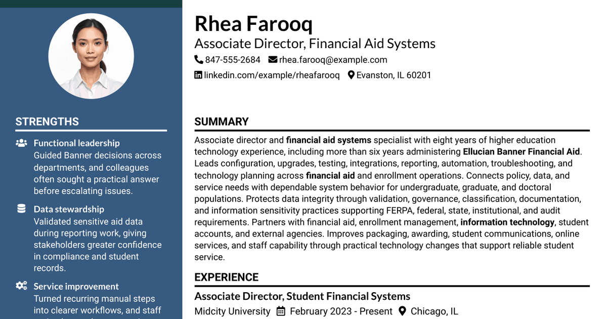 7 Associate Director, Financial Aid Systems Resume Templates with Example