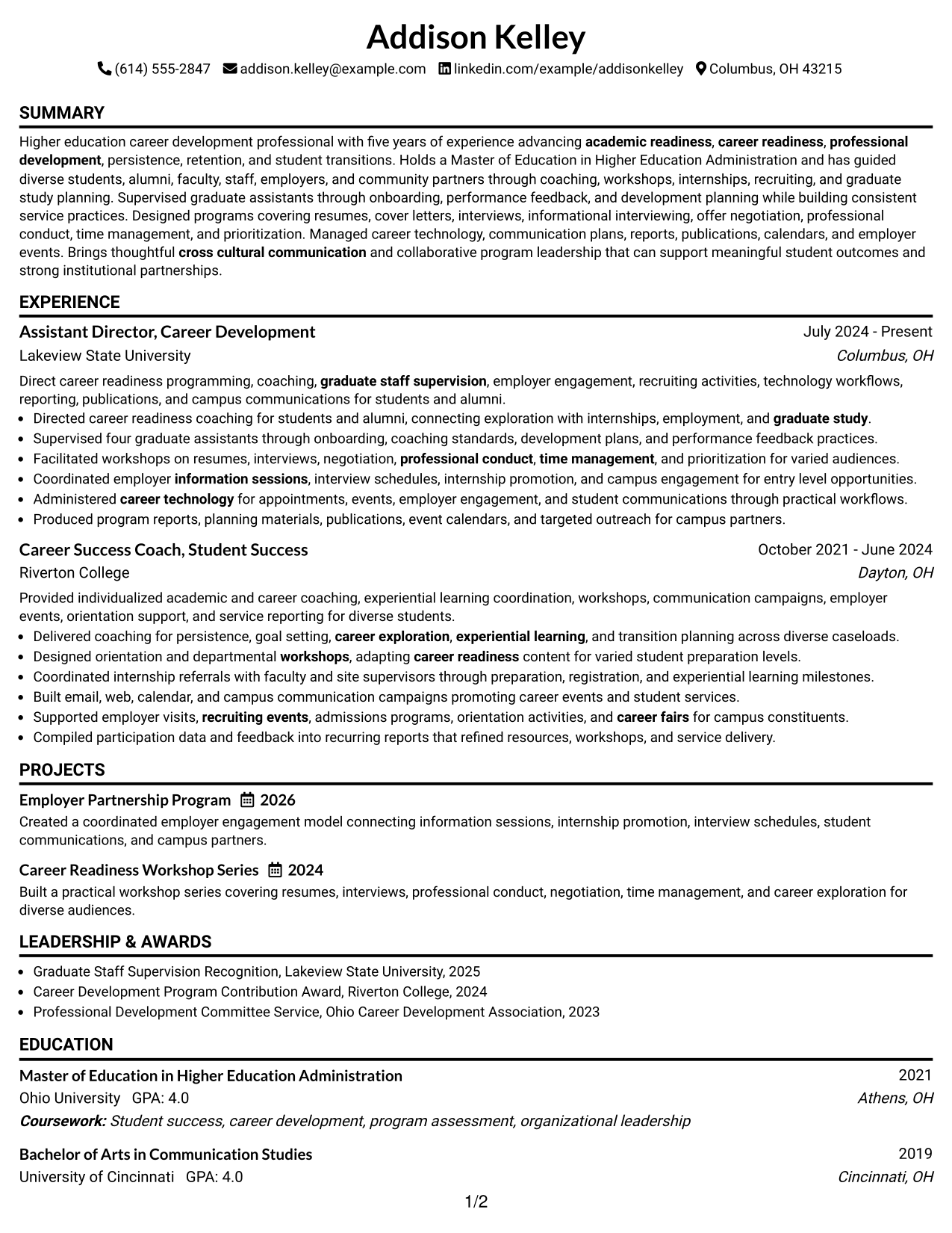7 Associate Director for Academic, Career, and Professional Development ...