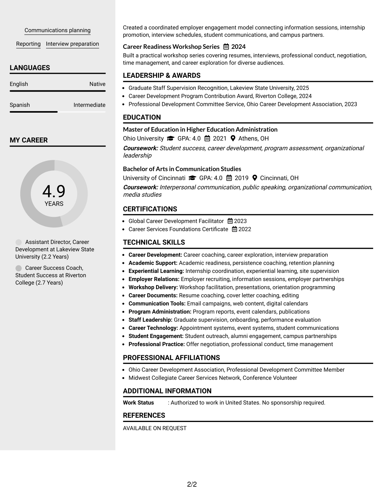 Resume Example Page 2