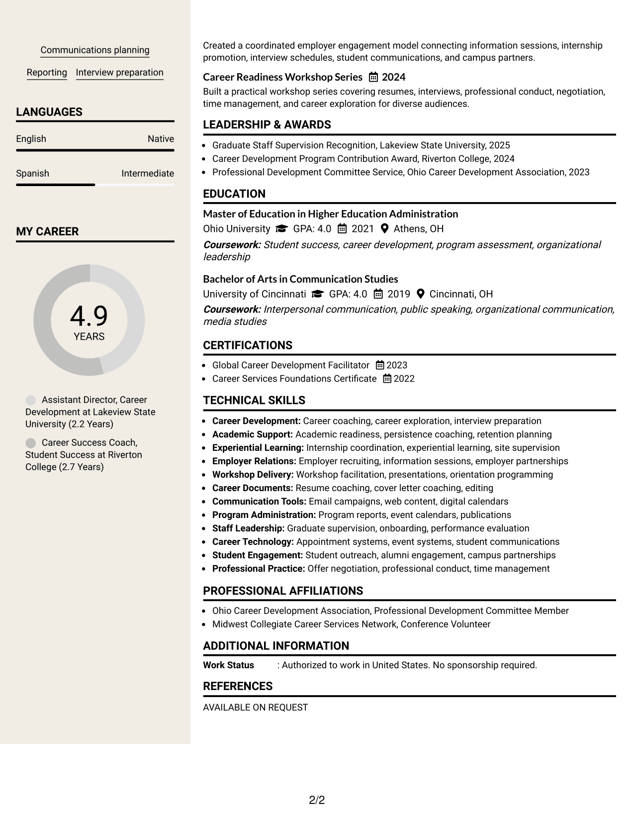 Resume Example Page 2
