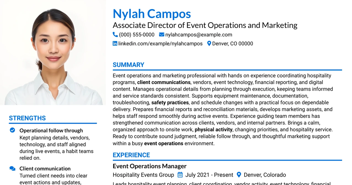 33 Associate Director of Event Operations and Marketing Resume Templates with Example