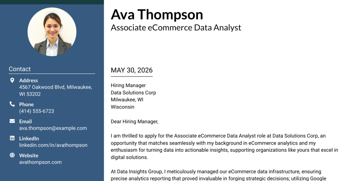 30+ Associate eCommerce Data Analyst Cover Letter Templates with Example 2026