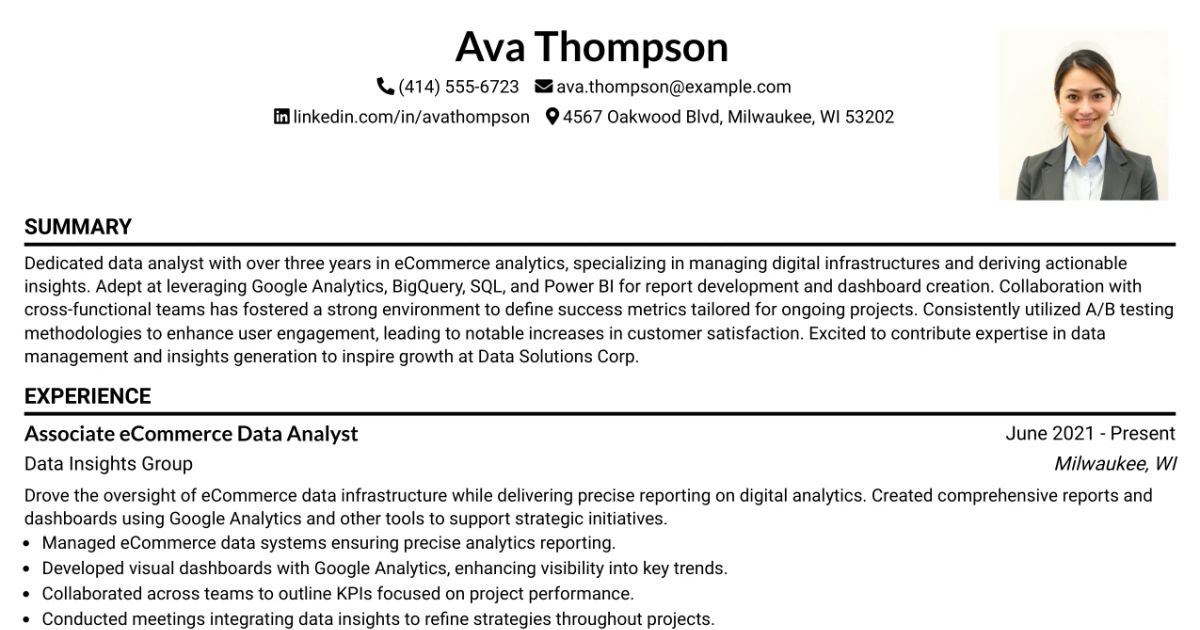 33 Associate eCommerce Data Analyst Resume Templates with Example 2026 (ATS-Optimized)
