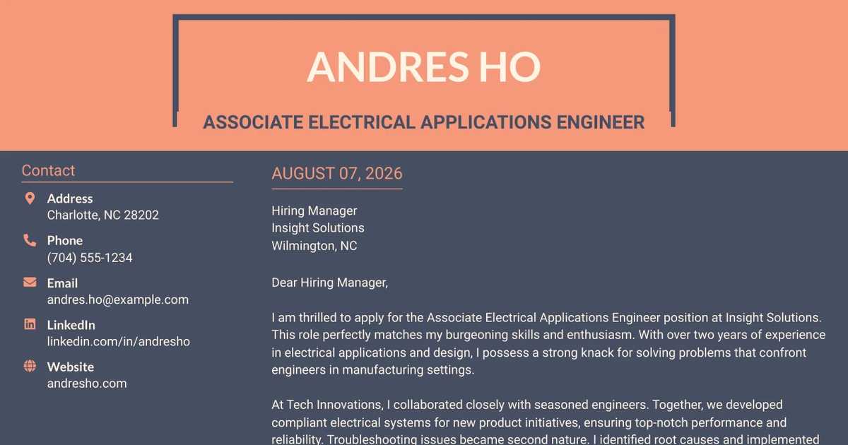 30+ Associate Electrical Applications Engineer Cover Letter Templates with Example 2026