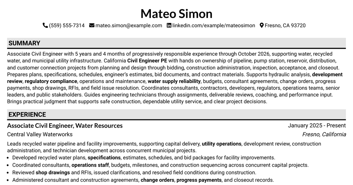 7 Associate Engineer - Water Resources Resume Templates with Example