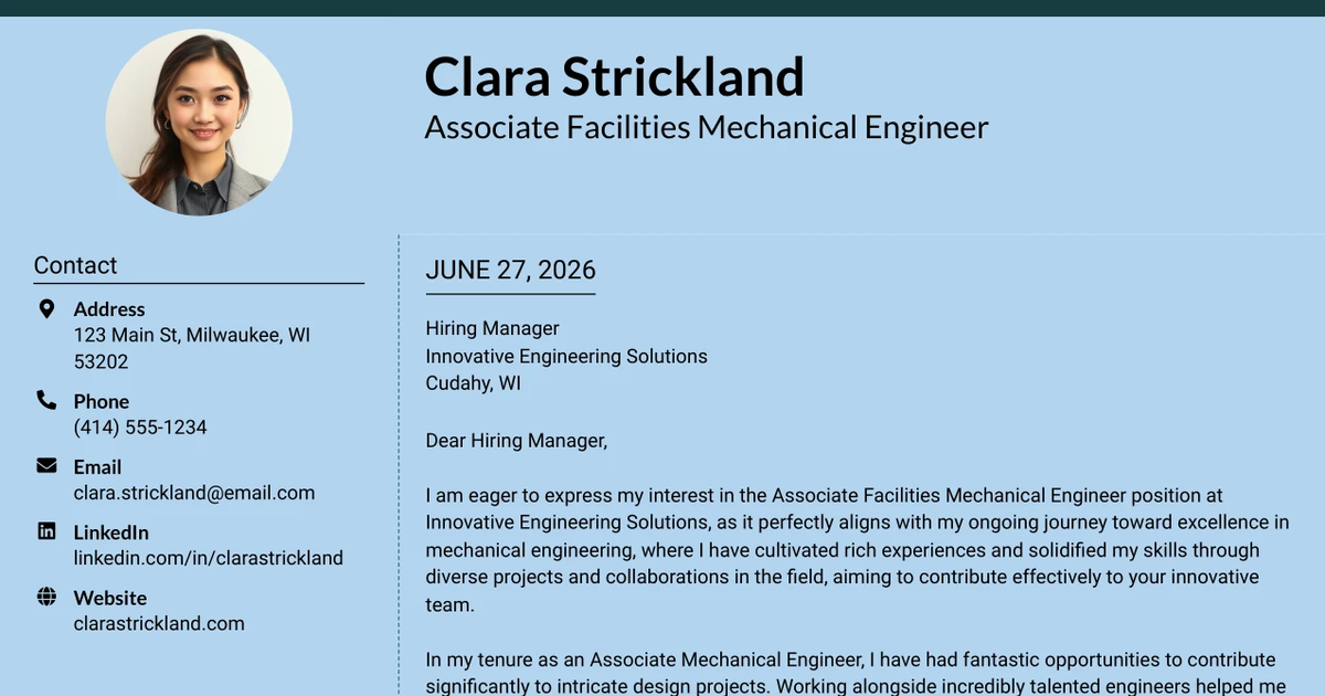 30+ Associate Facilities Mechanical Engineer Cover Letter Templates with Example 2026