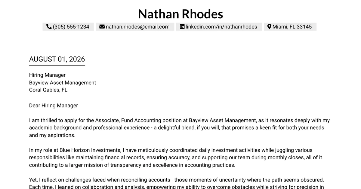 30+ Associate, Fund Accounting Cover Letter Templates with Example 2026