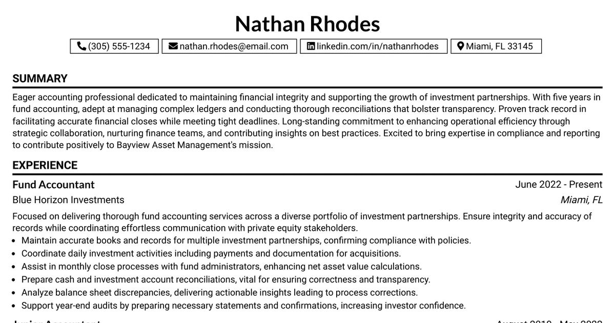 33 Associate, Fund Accounting Resume Templates with Example 2026 (ATS-Optimized)