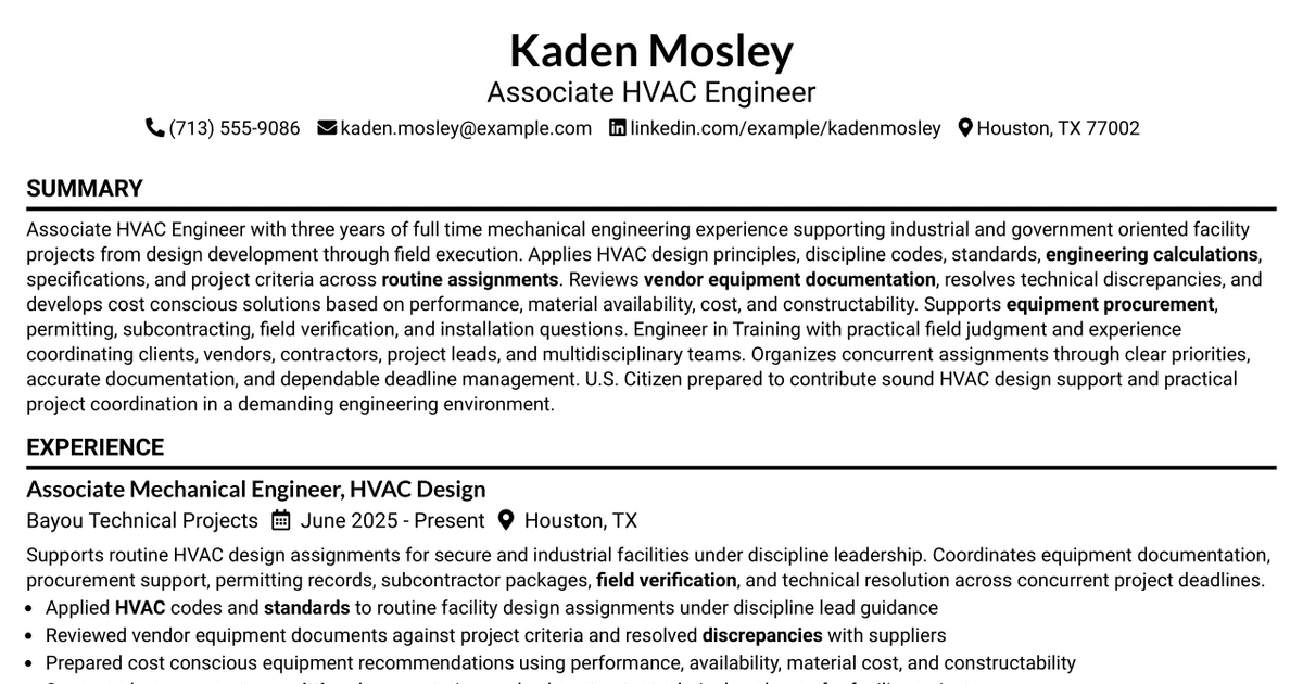 33 Associate HVAC Engineer Resume Templates with Example
