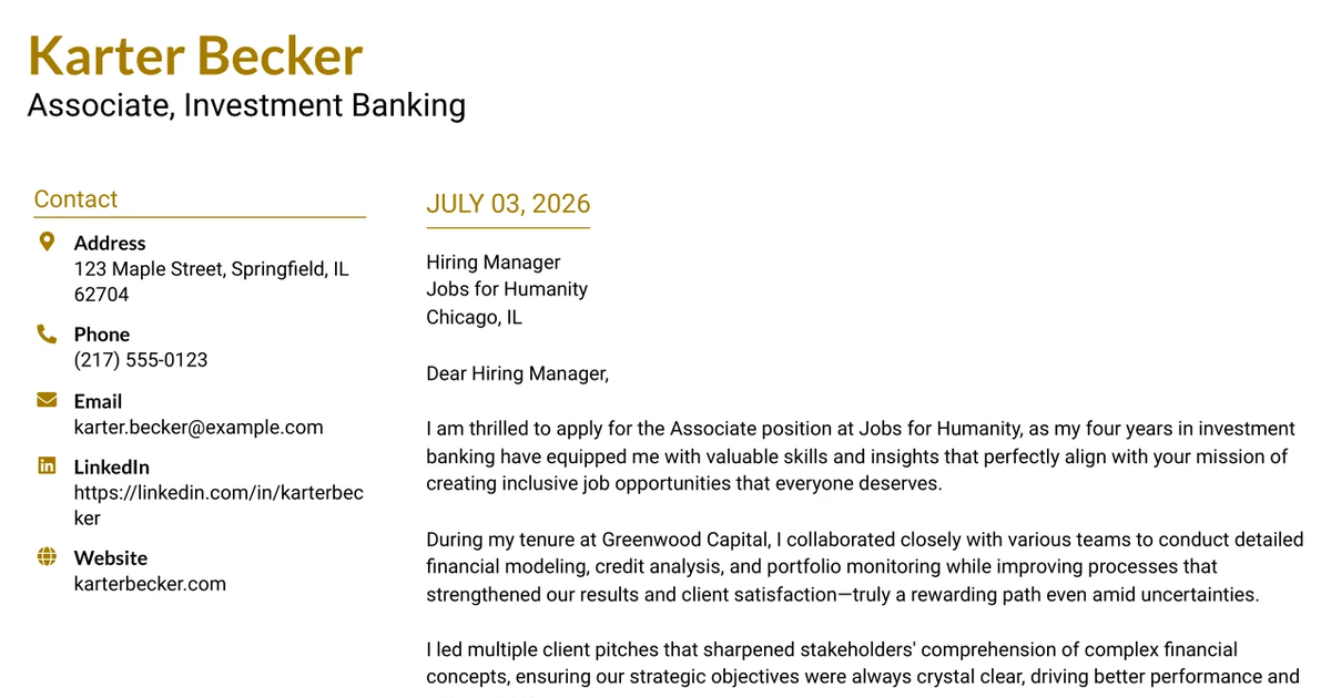30+ Associate, Investment Banking Cover Letter Templates with Example 2026