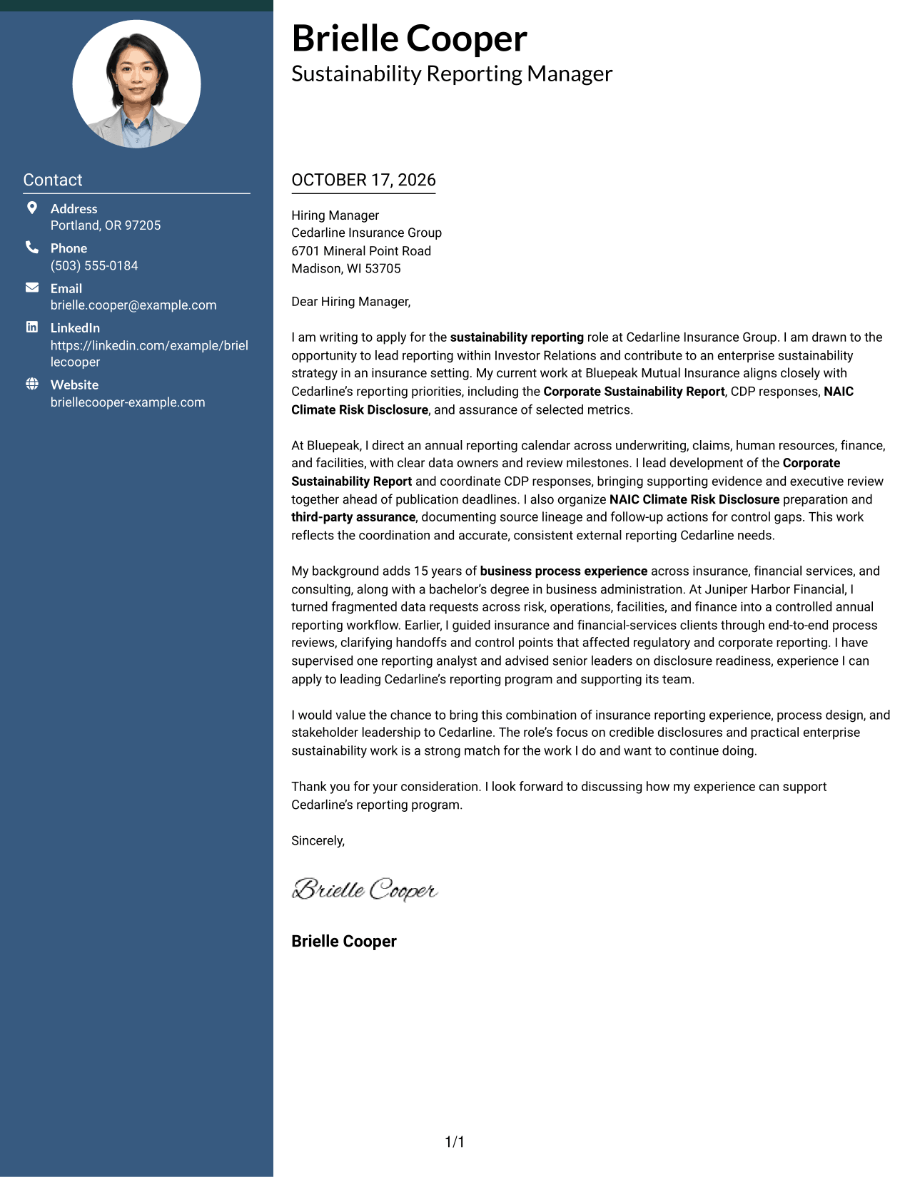 Cover letter example — page 1