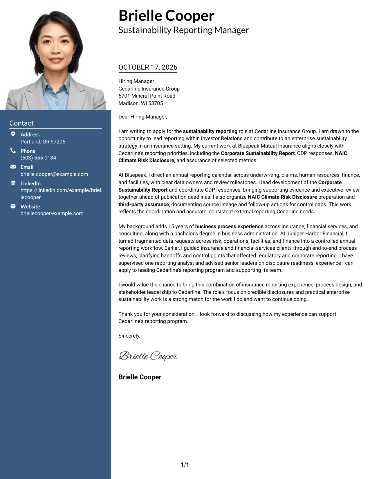Cover letter example — page 1