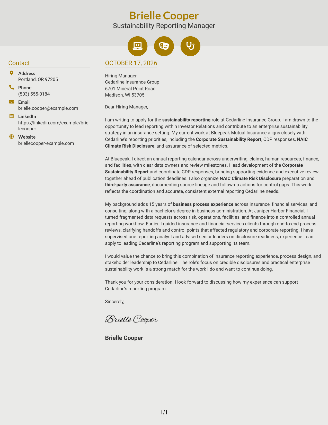 Cover letter example — page 1