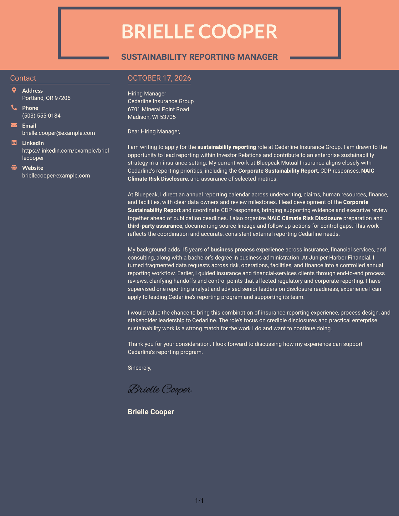 Cover letter example — page 1