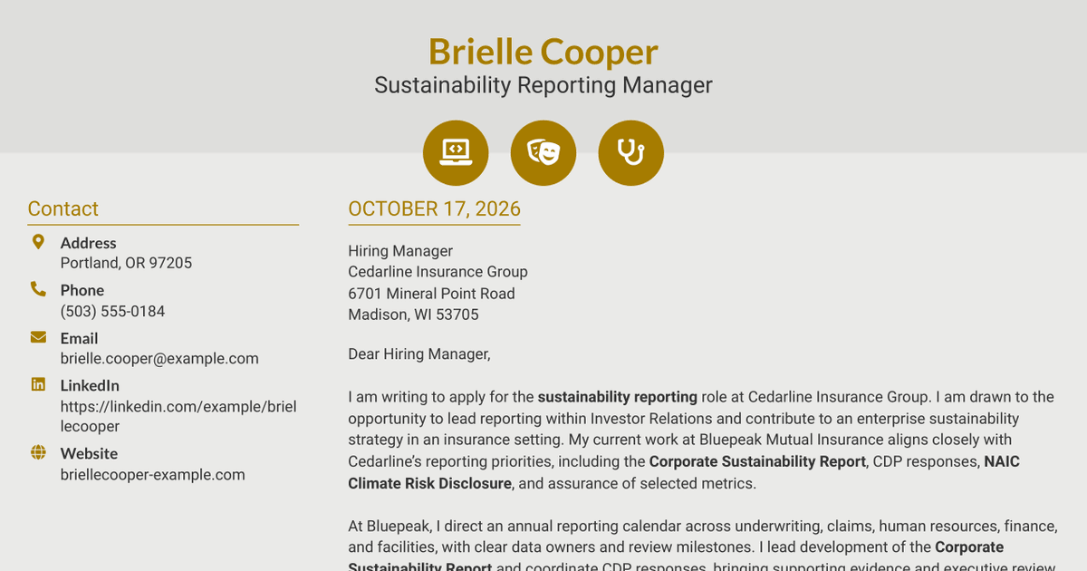 7 Associate Manager, Sustainability Reporting Cover Letter Templates with Example