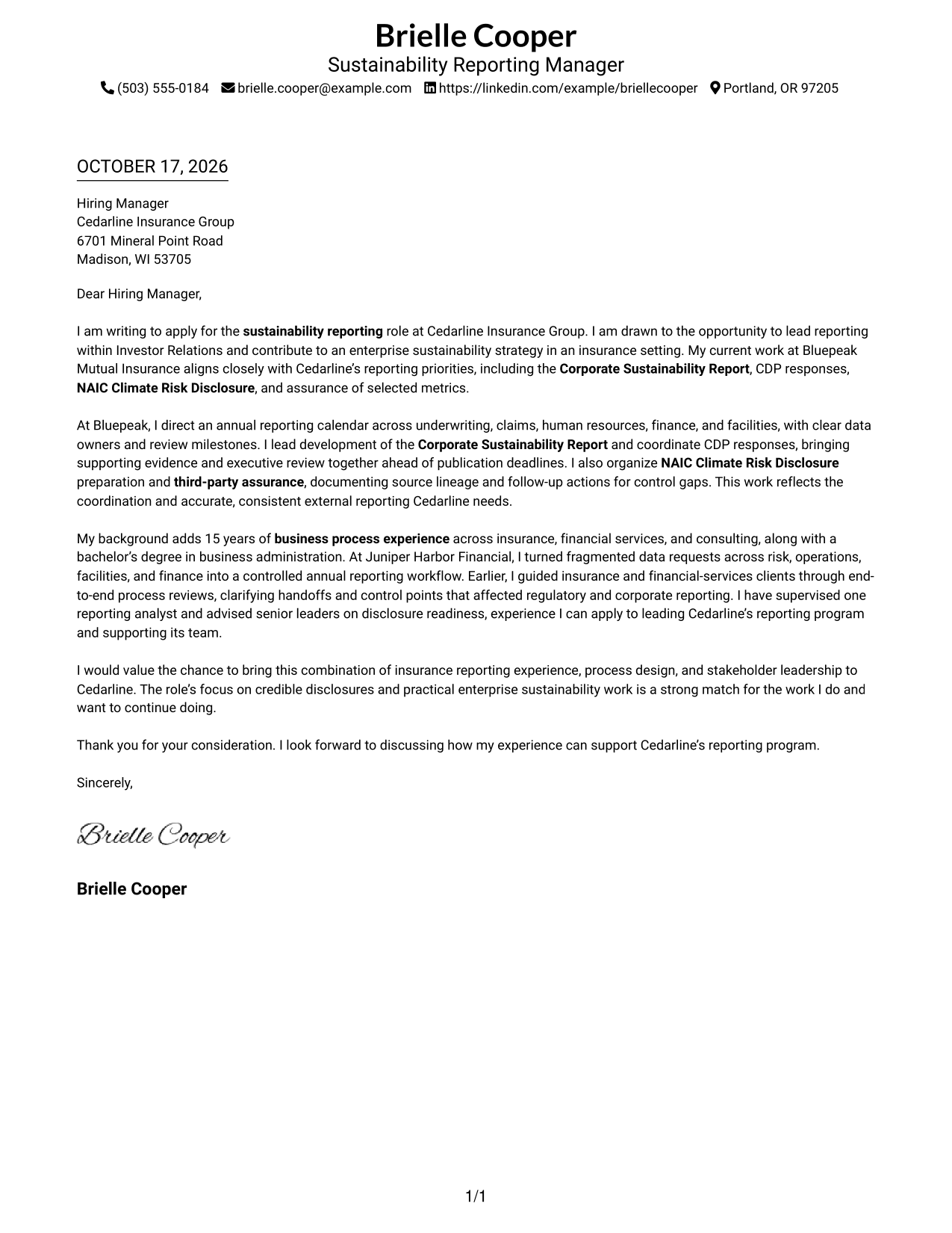 Cover letter example — page 1