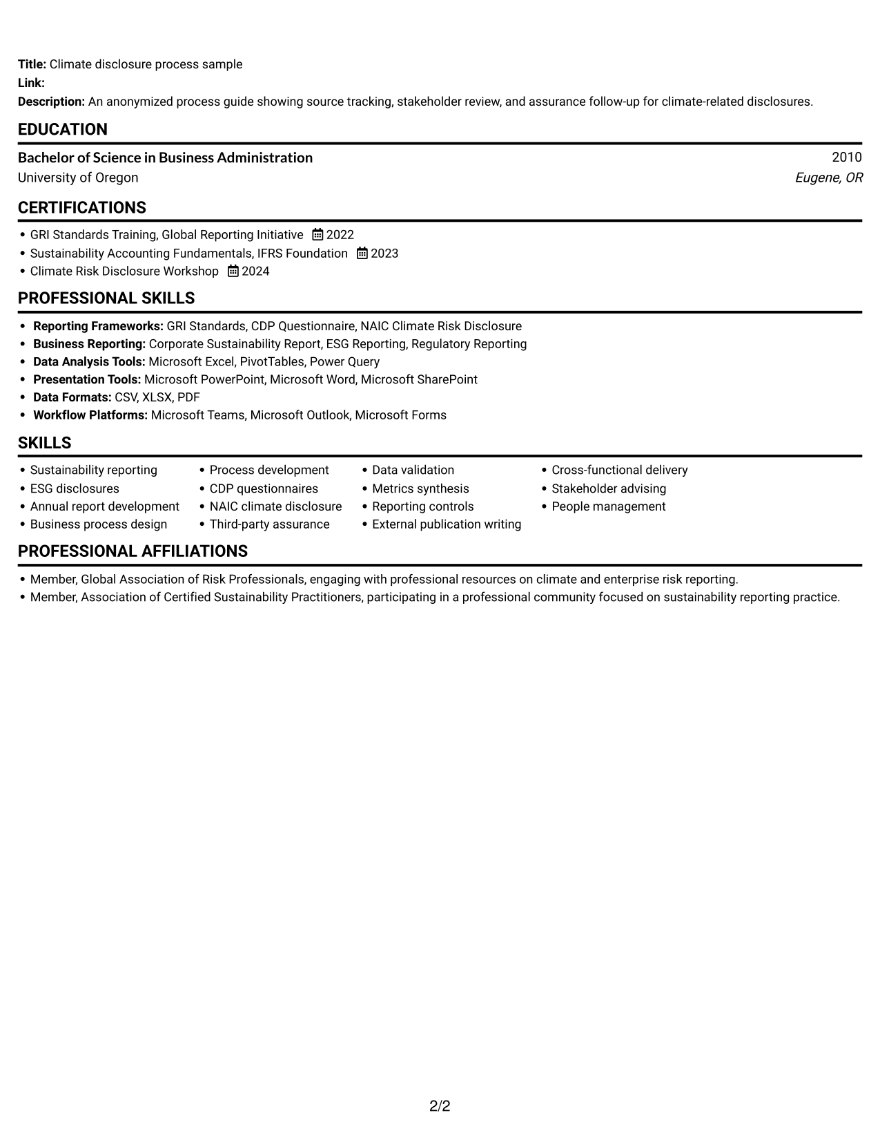 Resume example — page 2