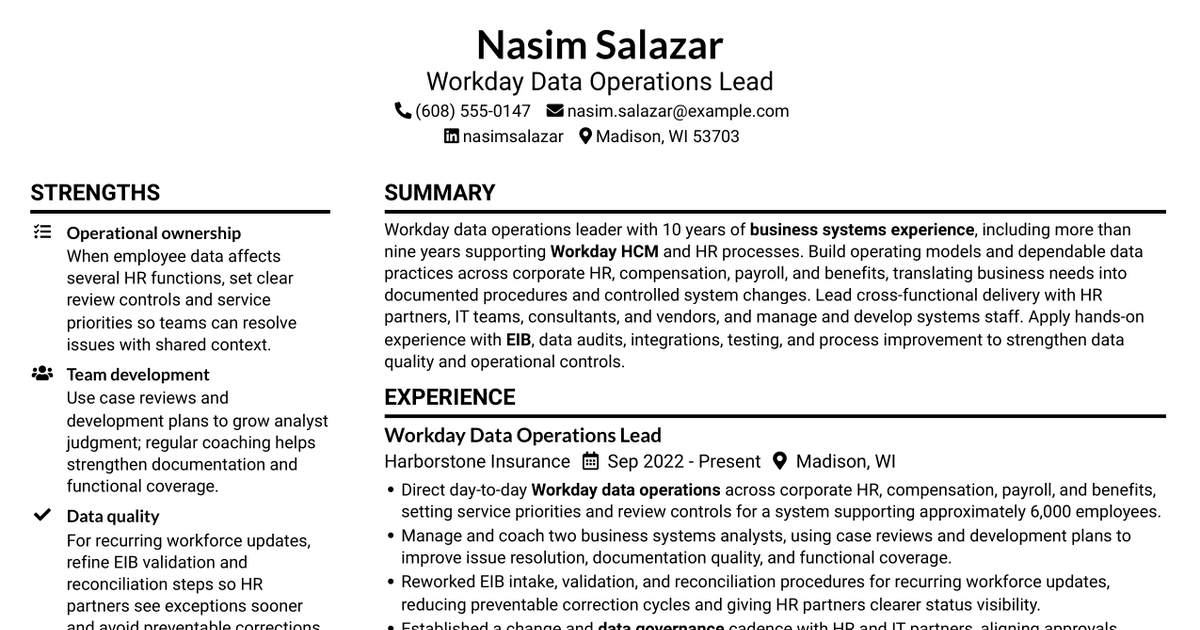 7 Associate Manager - Workday Data Operations Resume Templates with Example
