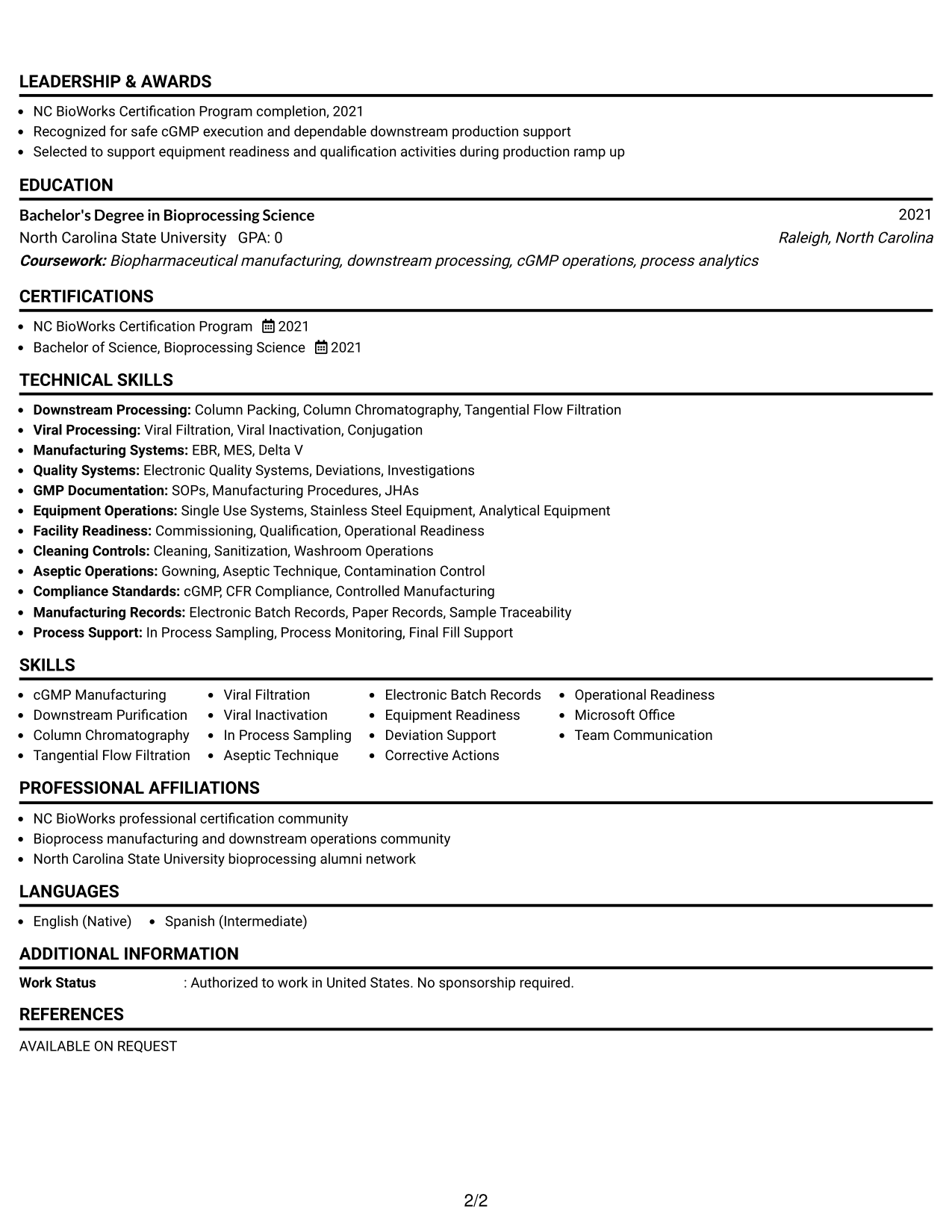 Resume Example Page 2