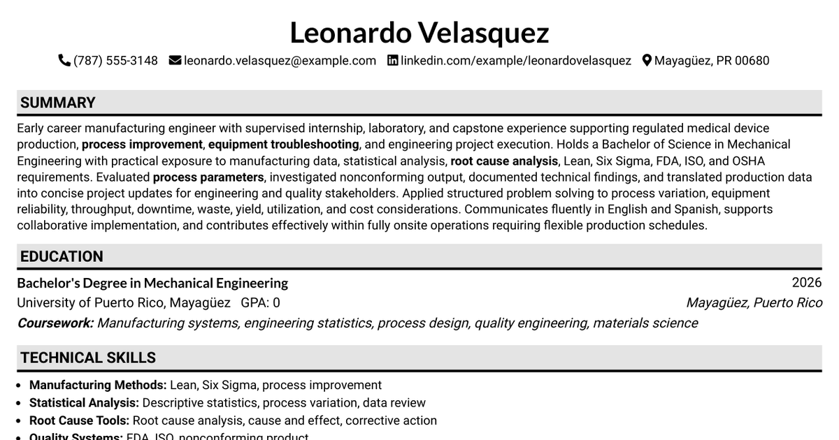 7 Associate Manufacturing Engineer Resume Templates with Example