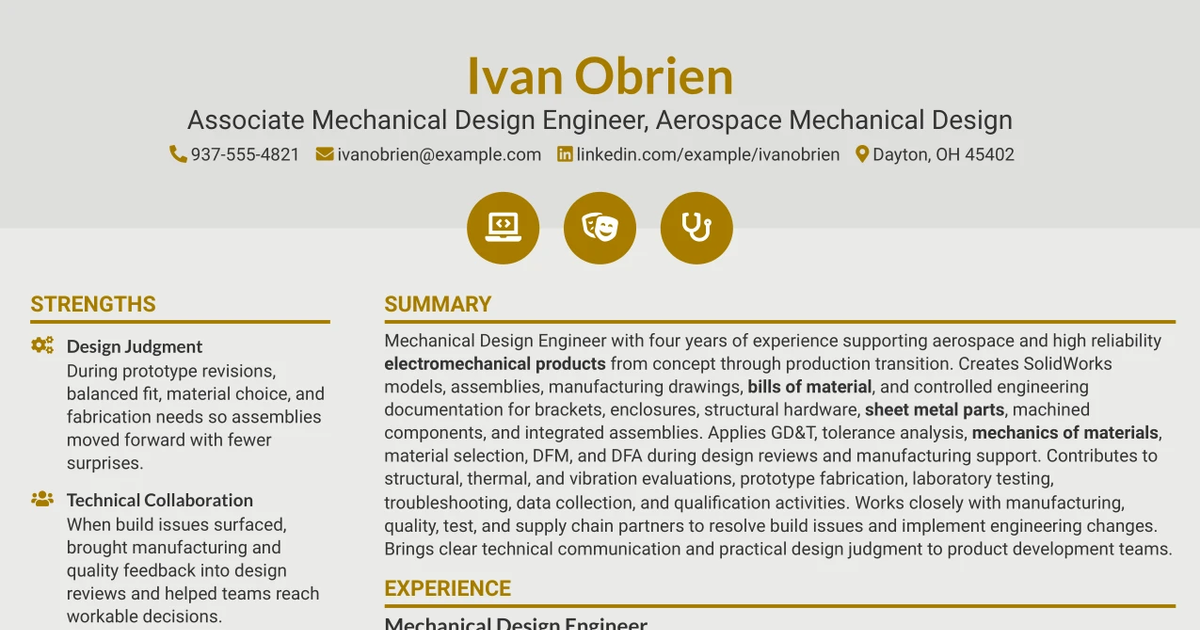 33 Associate Mechanical Design Engineer - Aerospace Mechanical Design Resume Templates with Example 2026 (ATS-Optimized)